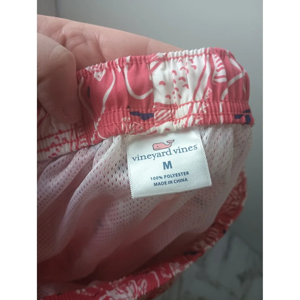 Vineyard Vines Mens Pink White Fish Print Swim Trunks Board Shorts Mesh Lined‎ M